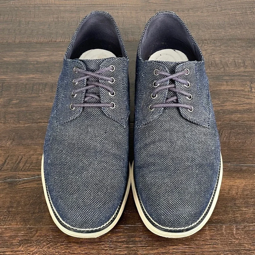 Cole Haan Original Grand Mens 10 Blue Canvas‎ Plain Toe Oxford Derby Shoes Work